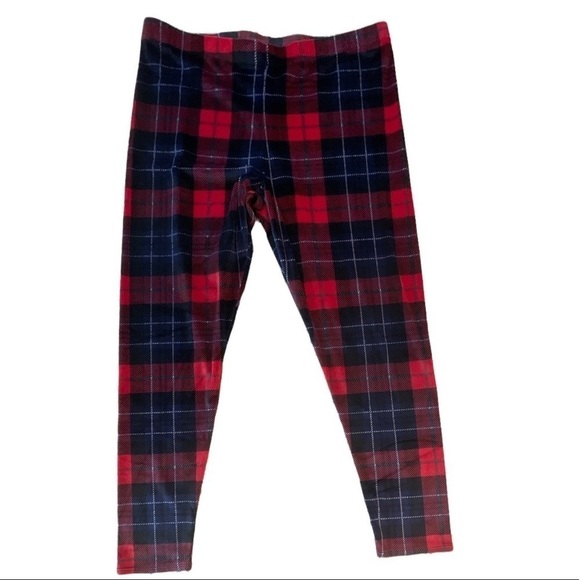 Nwot Climate Right by CuddlDuds  Plush Velour Cranberry/Navy Plaid Leisure Pants - Picture 1 of 3